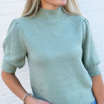 Double Zero Tops - Sweaters Puff Sleeve Mock Neck Sweater In Sage