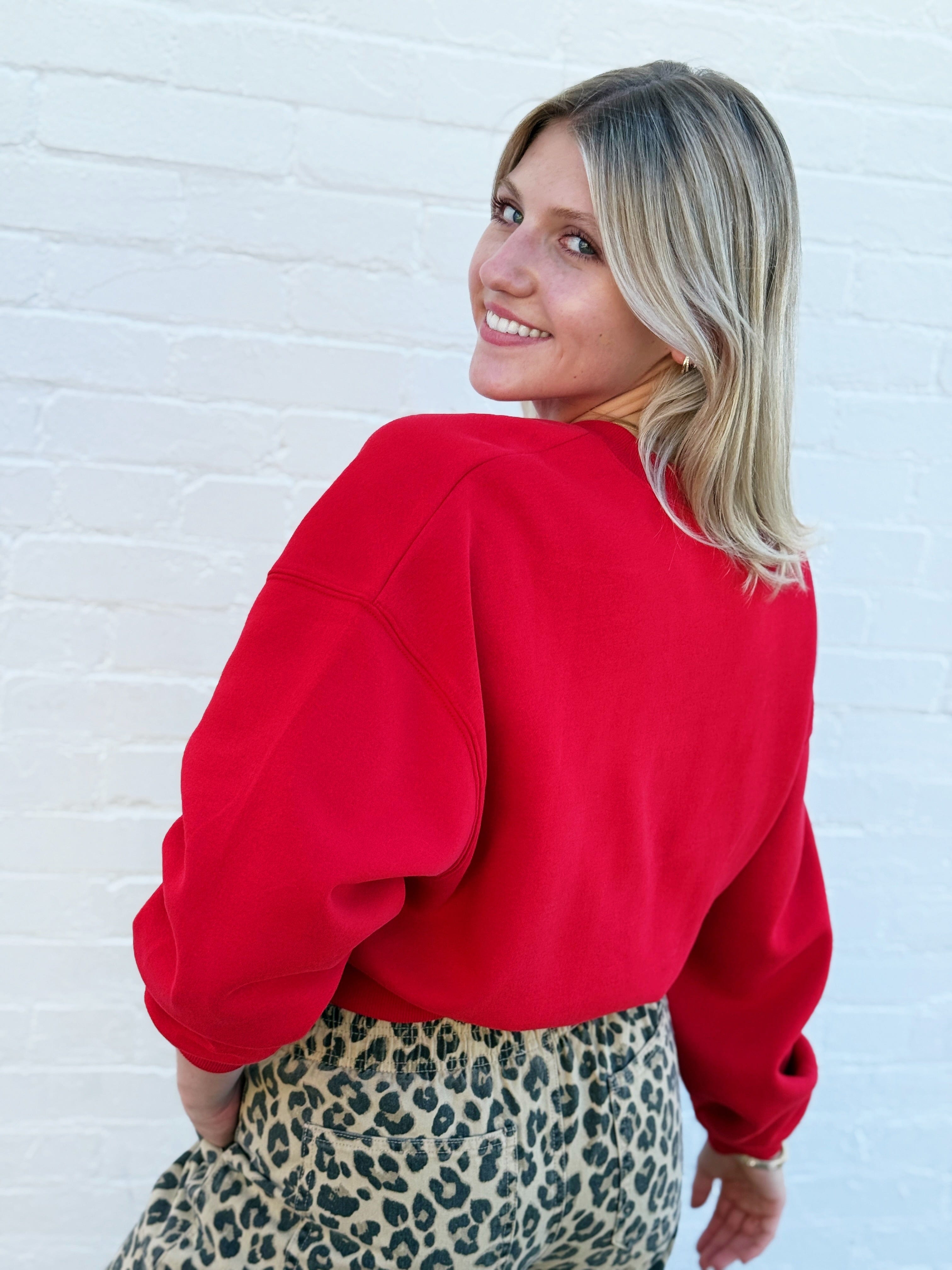 Double Zero Tops - Sweatshirts Everyday Cropped Pullover In red