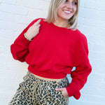 Double Zero Tops - Sweatshirts Everyday Cropped Pullover In red