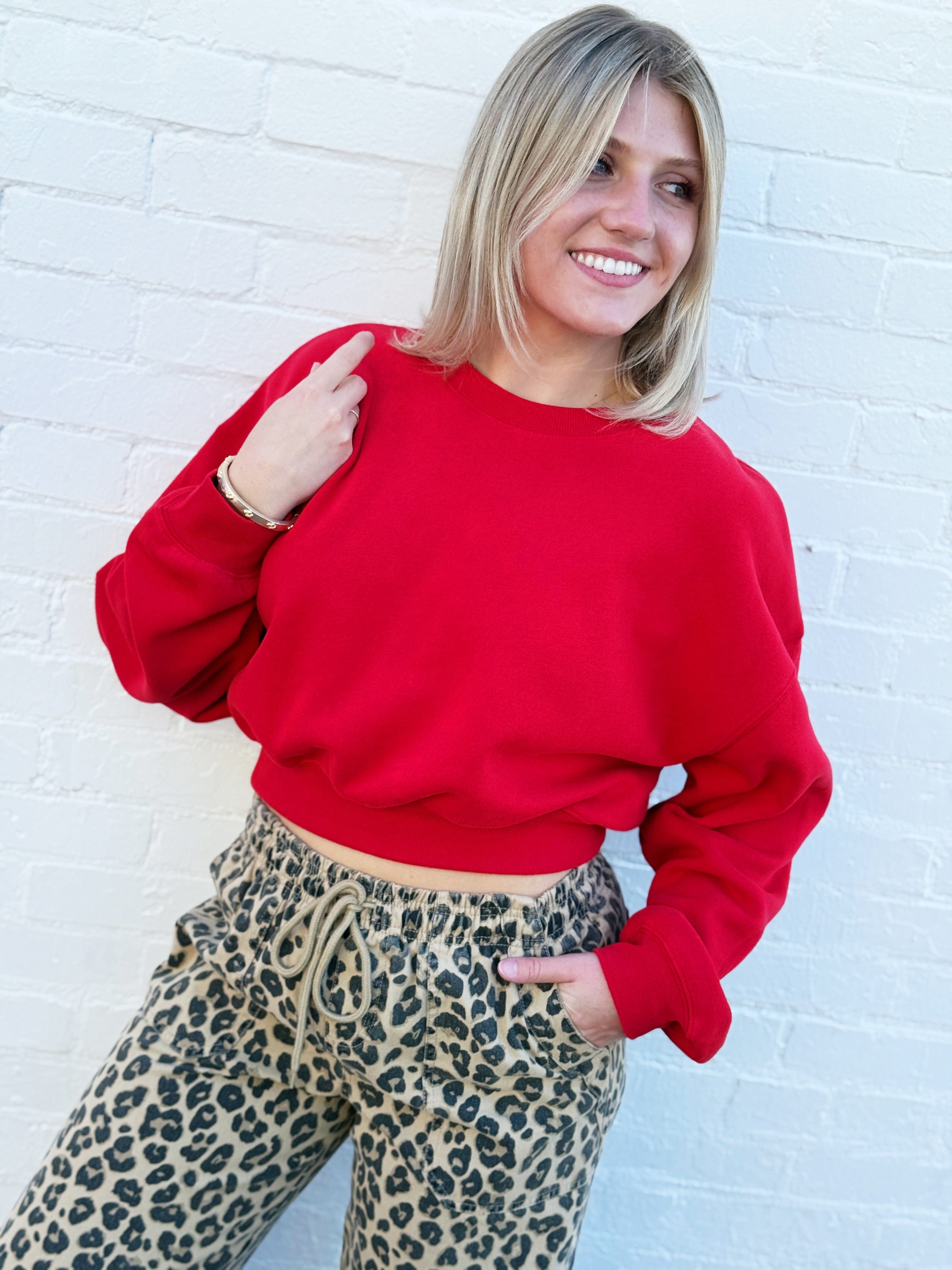 Double Zero Tops - Sweatshirts Everyday Cropped Pullover In red
