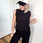 Drawstring Detail Ribbed Knit Lounge Pants In Black - Infinity Raine
