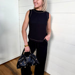 Drawstring Detail Ribbed Knit Lounge Pants In Black - Infinity Raine