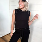 Drawstring Detail Ribbed Knit Lounge Pants In Black - Infinity Raine