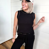 Drawstring Detail Ribbed Knit Lounge Pants In Black - Infinity Raine
