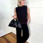 Back Button Detail Sleeveless Ribbed Knit Top In Black - Infinity Raine