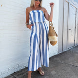 Striped Strapless Woven Jumpsuit Denim - Infinity Raine