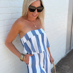 Striped Strapless Woven Jumpsuit Denim - Infinity Raine