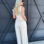 Loose Fit Linen Vest Pant Set In Oatmeal - Infinity Raine