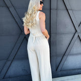 Loose Fit Linen Vest Pant Set In Oatmeal - Infinity Raine
