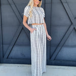 Loose Woven Crop Pant Set In Off White - Infinity Raine