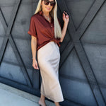 Satin Midi Skirt In Champagne - Infinity Raine