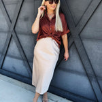 Satin Midi Skirt In Champagne - Infinity Raine