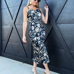 DRESS FORUM Dresses Floral Cowl Neck Midi Dress In Teal