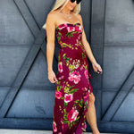 Strapless High-Low Dress In Merlot Rose - Infinity Raine