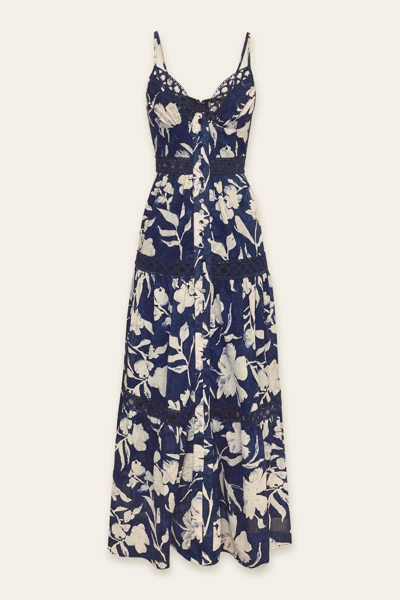 Tiered Lace Maxi Dress In Navy - Infinity Raine
