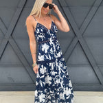 Tiered Lace Maxi Dress In Navy - Infinity Raine