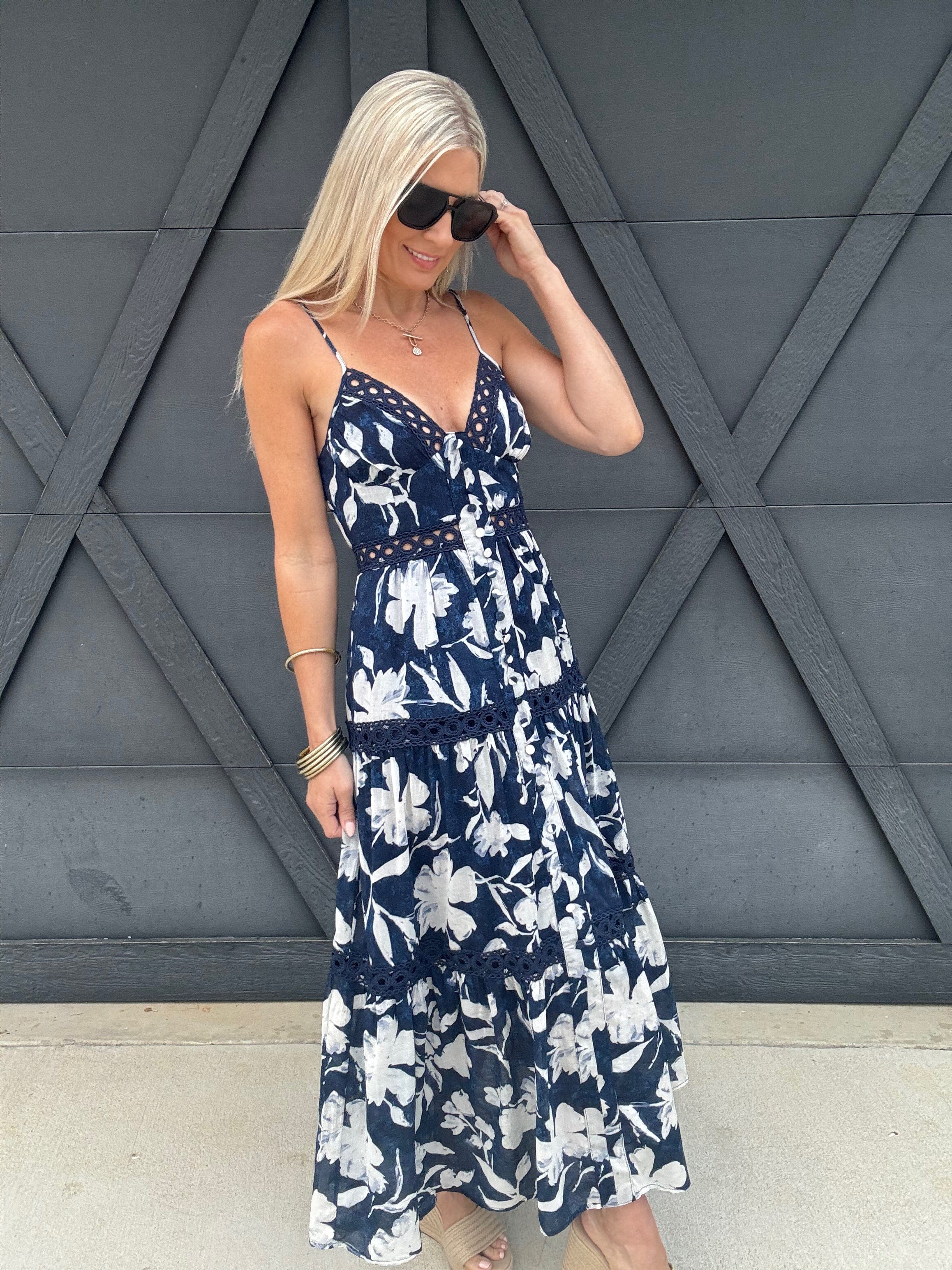 Tiered Lace Maxi Dress In Navy - Infinity Raine