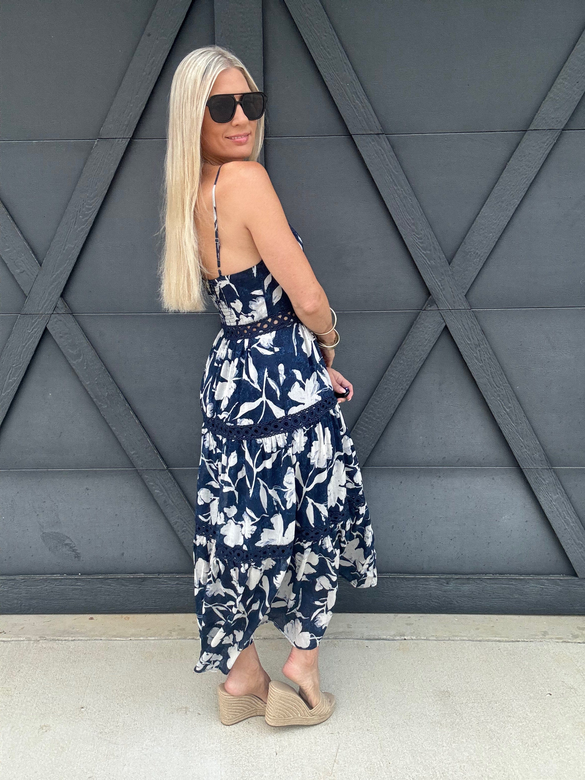 Tiered Lace Maxi Dress In Navy - Infinity Raine