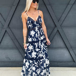 Tiered Lace Maxi Dress In Navy - Infinity Raine