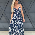 Tiered Lace Maxi Dress In Navy - Infinity Raine