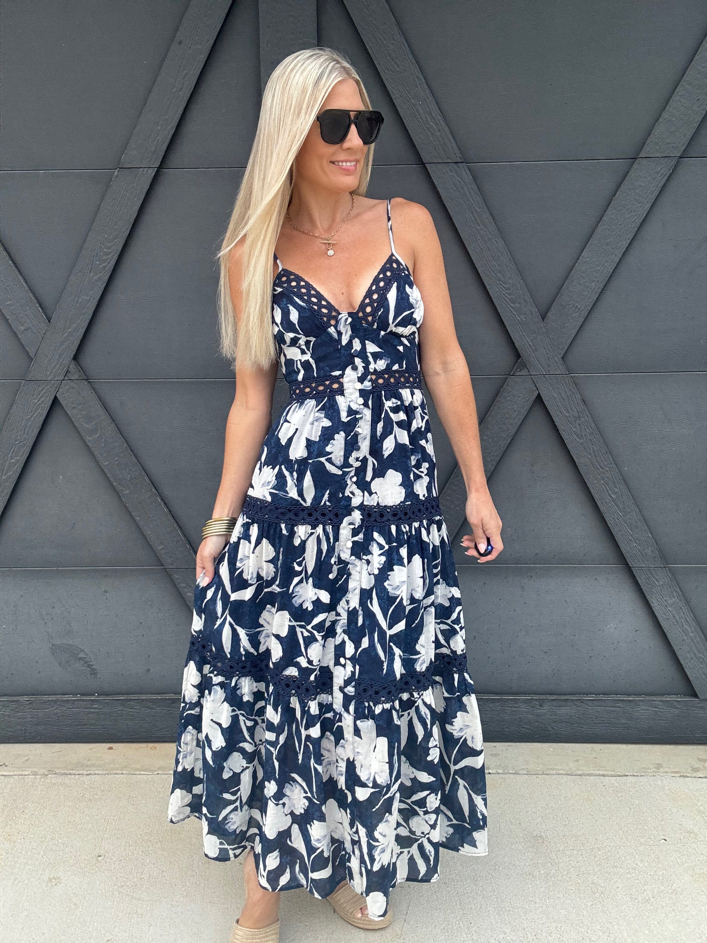 Tiered Lace Maxi Dress In Navy - Infinity Raine