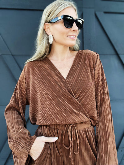 Micro Pleated Surplice Cropped Top-Desert Ochre - Infinity Raine