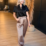 Drop Shoulder Blouse in Crinkle Satin In Black - Infinity Raine