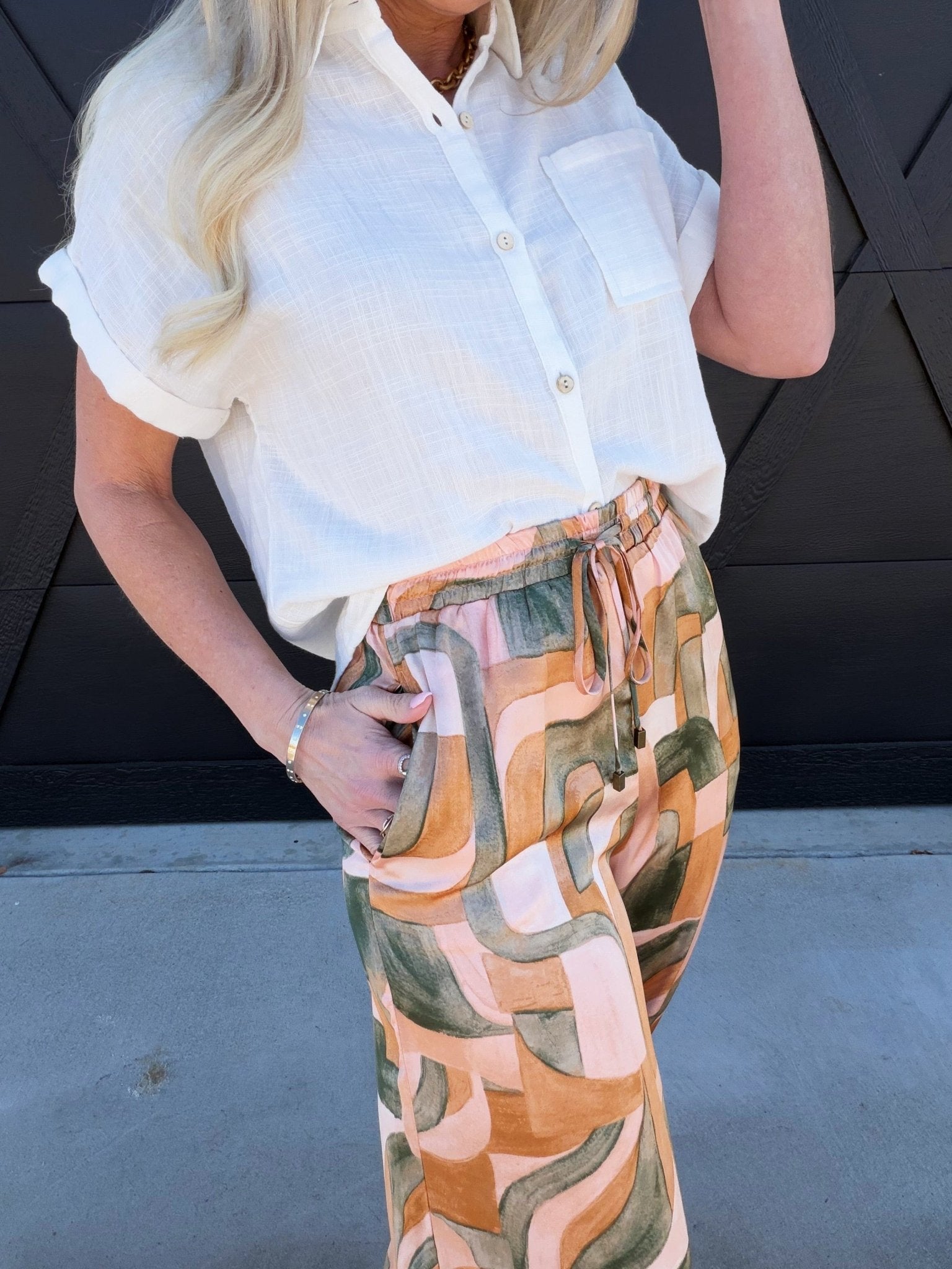 Dune Deco Drawstring Wide Leg Pants In Blushed Stone - Infinity Raine