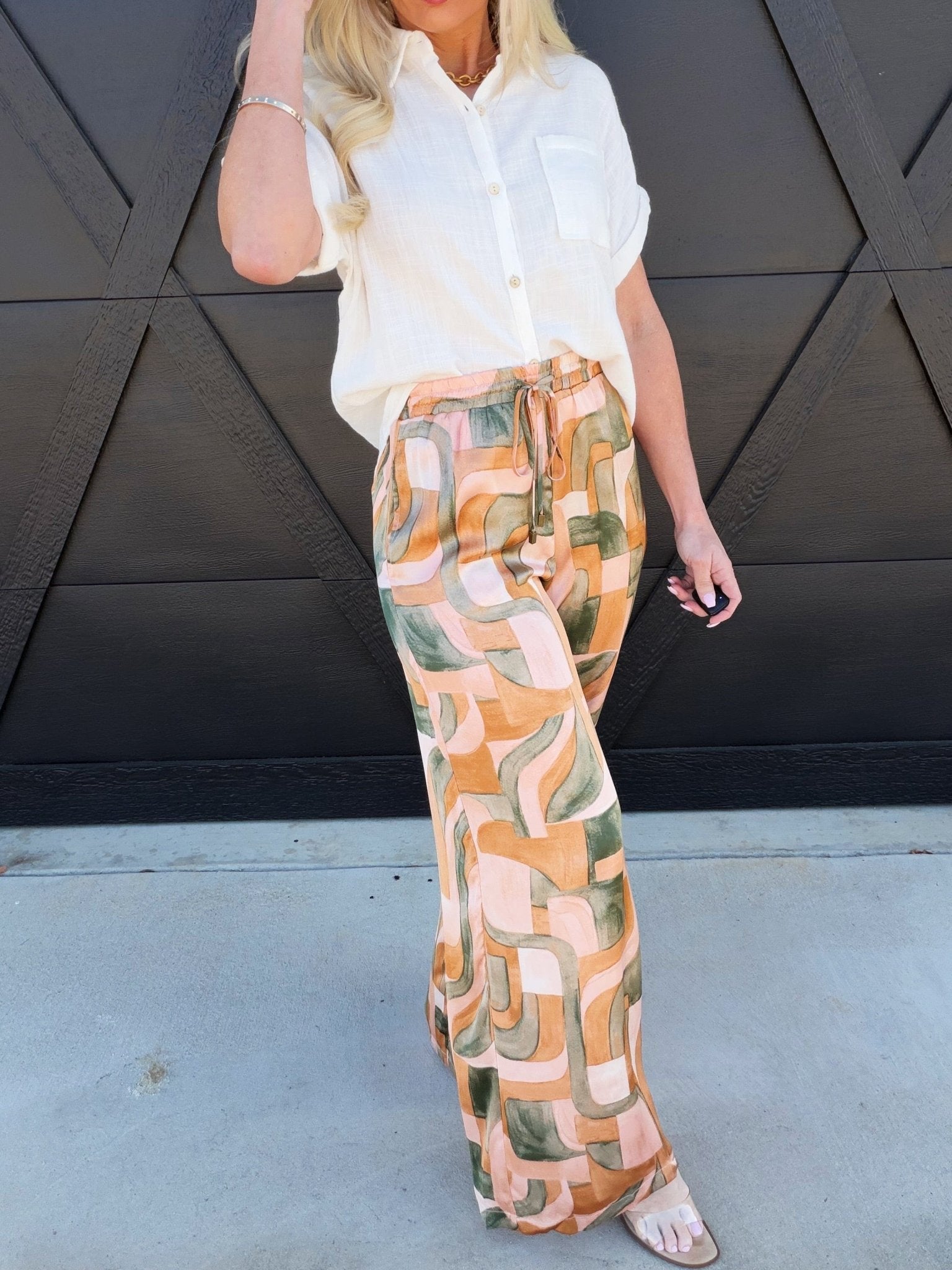 Dune Deco Drawstring Wide Leg Pants In Blushed Stone - Infinity Raine