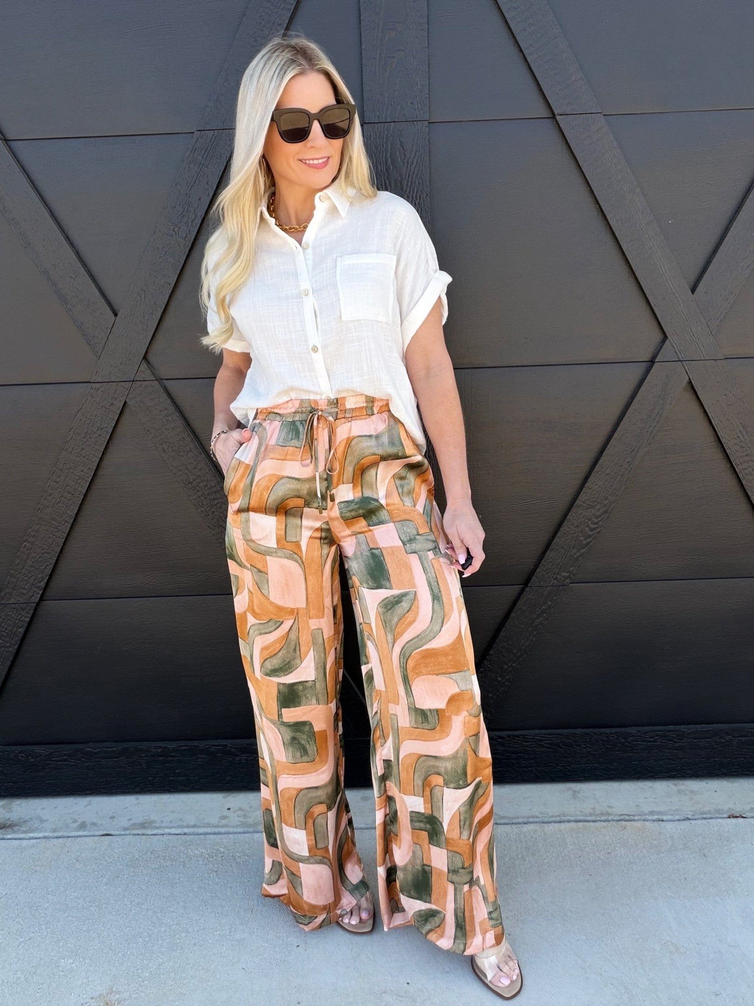 Dune Deco Drawstring Wide Leg Pants In Blushed Stone - Infinity Raine