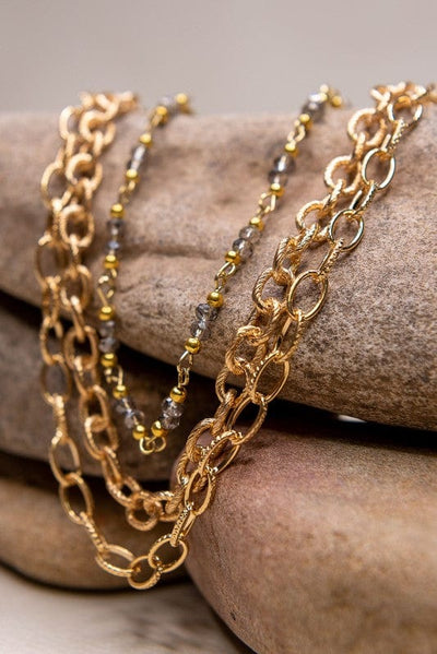 Gold Three Stranded Chain And Bead Necklace - Infinity Raine
