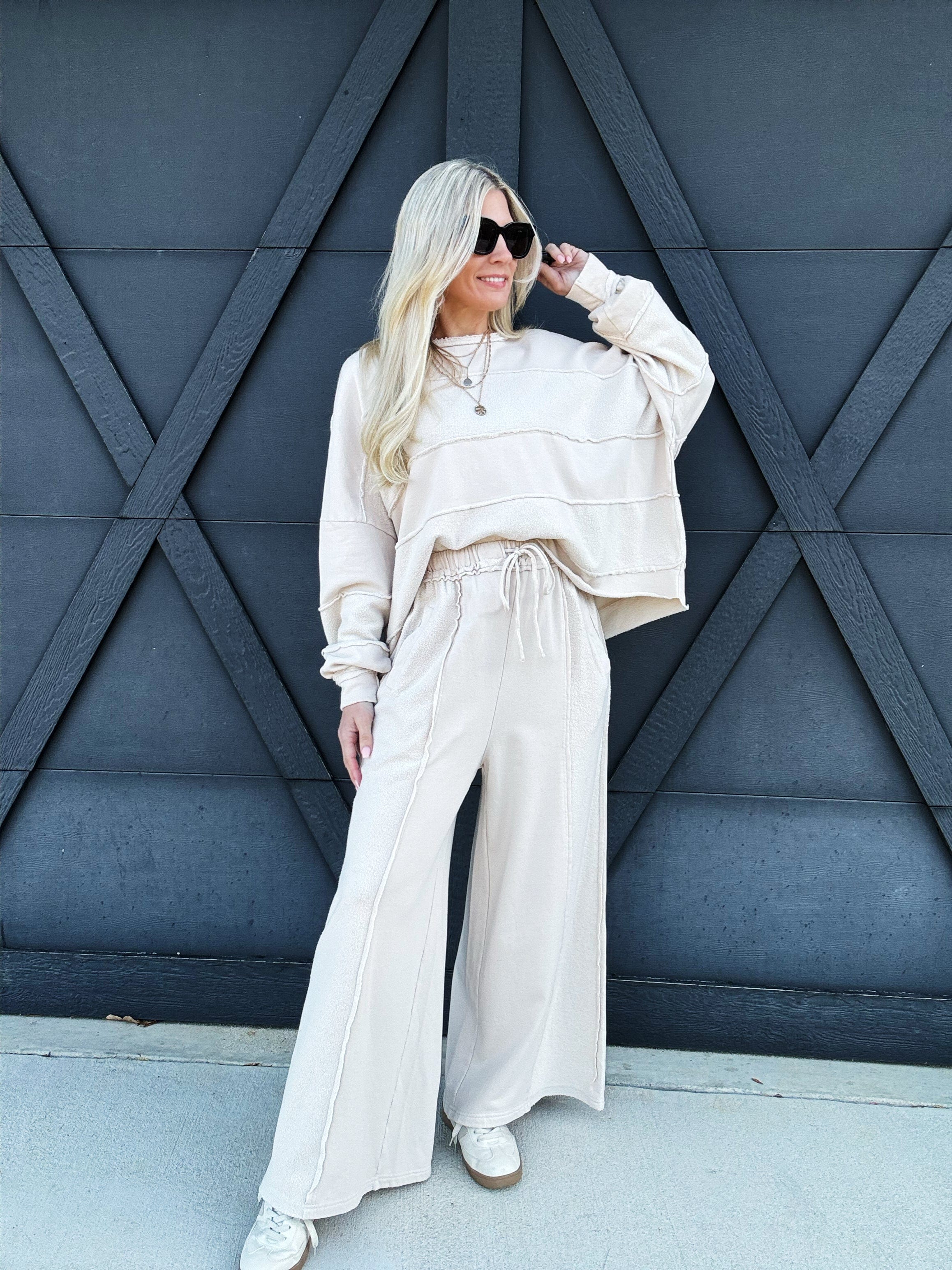 Brushed Knit Mineral Washed Pants In Light Khaki - Infinity Raine