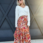 Floral Printed Mesh Ballerina Skirt In Khaki Olive - Infinity Raine