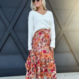 Floral Printed Mesh Ballerina Skirt In Khaki Olive - Infinity Raine