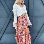 Floral Printed Mesh Ballerina Skirt In Khaki Olive - Infinity Raine