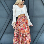 Floral Printed Mesh Ballerina Skirt In Khaki Olive - Infinity Raine