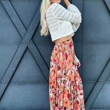Floral Printed Mesh Ballerina Skirt In Khaki Olive - Infinity Raine