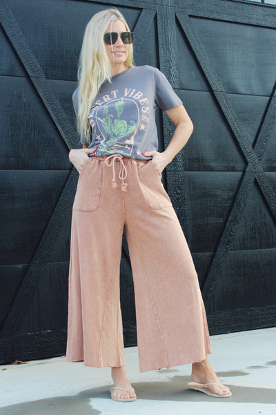 Wide Leg Pants-Faded Red Bean - Infinity Raine
