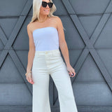 Cropped Straight Leg Pants In Bone - Infinity Raine