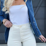 Cropped Straight Leg Pants In Bone - Infinity Raine
