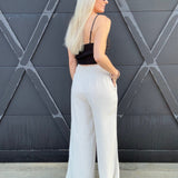 Flowy Straight Leg Tassel Pants In Oatmeal - Infinity Raine