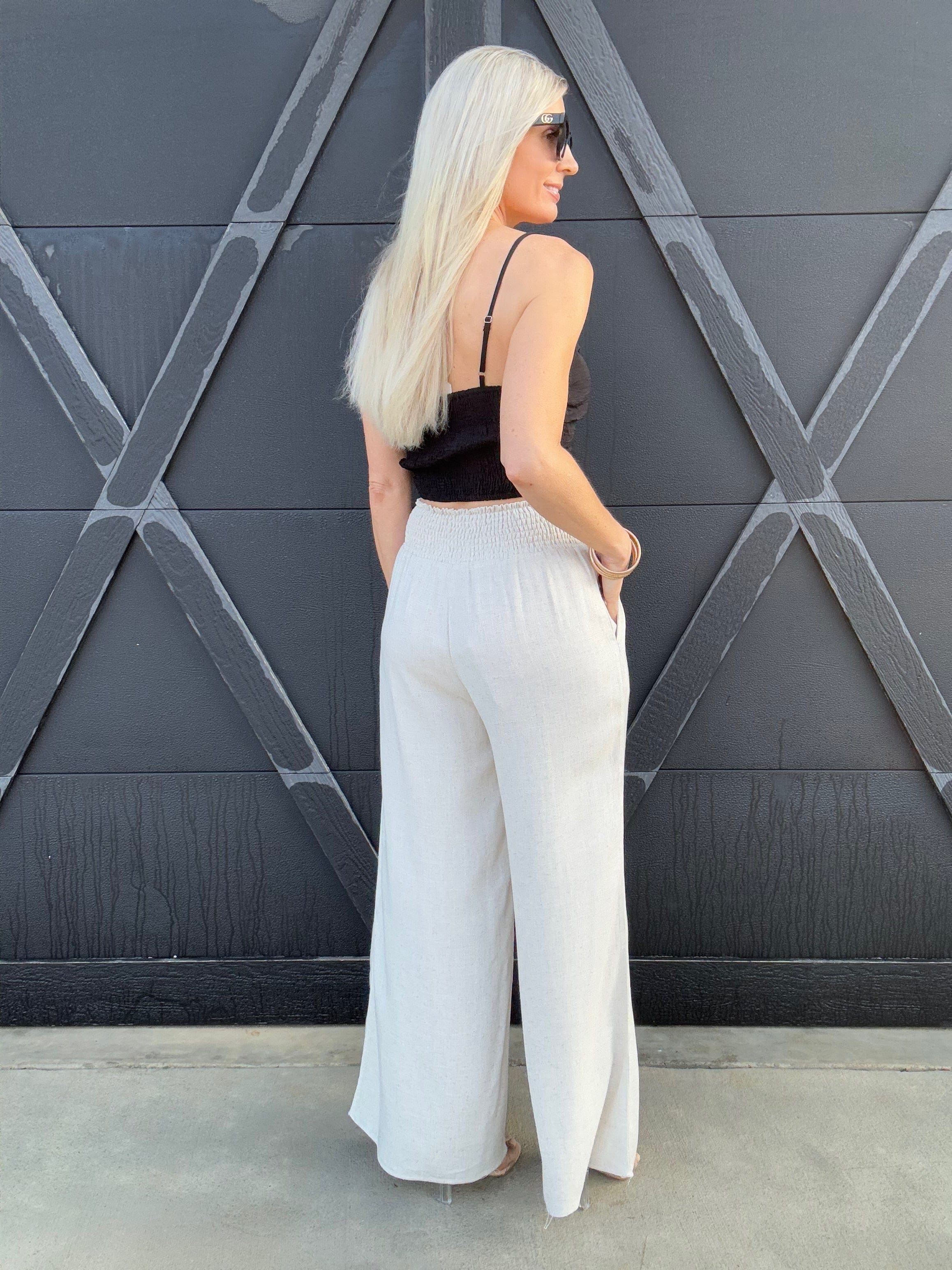 Flowy Straight Leg Tassel Pants In Oatmeal - Infinity Raine