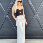 Flowy Straight Leg Tassel Pants In Oatmeal - Infinity Raine
