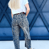 Mineral Washed Leopard Tie Waist Barrel Jeans - Infinity Raine