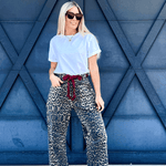 Mineral Washed Leopard Tie Waist Barrel Jeans - Infinity Raine