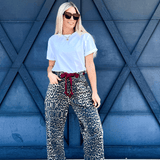 Mineral Washed Leopard Tie Waist Barrel Jeans - Infinity Raine