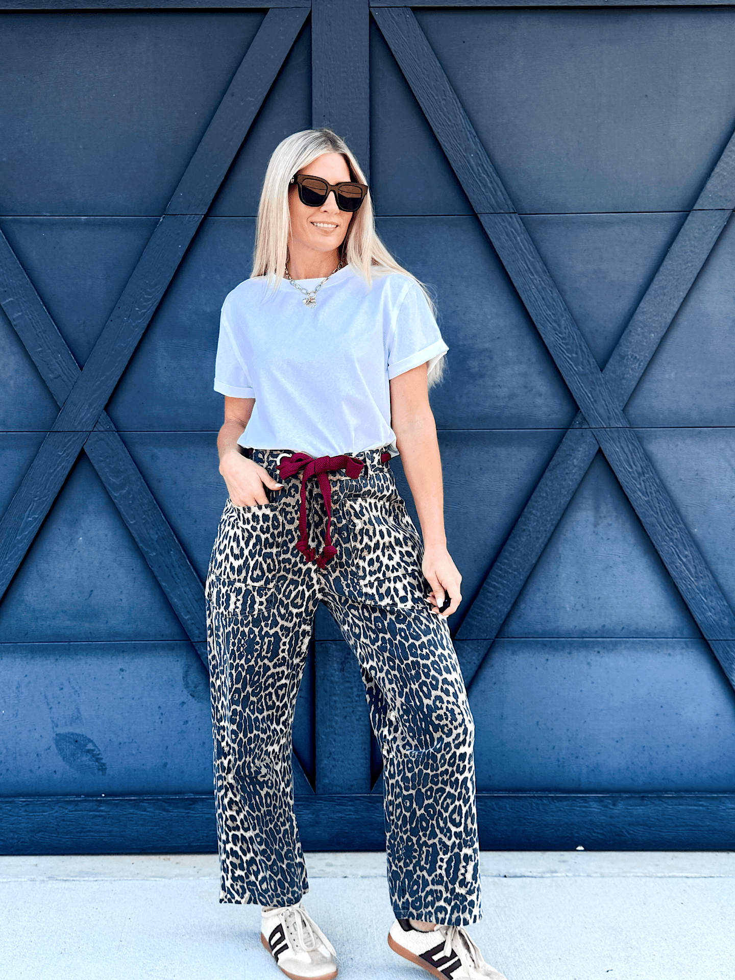 Mineral Washed Leopard Tie Waist Barrel Jeans - Infinity Raine