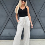 Striped Drawstring Pants In Natural - Infinity Raine