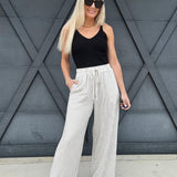Striped Drawstring Pants In Natural - Infinity Raine