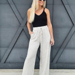 Striped Drawstring Pants In Natural - Infinity Raine